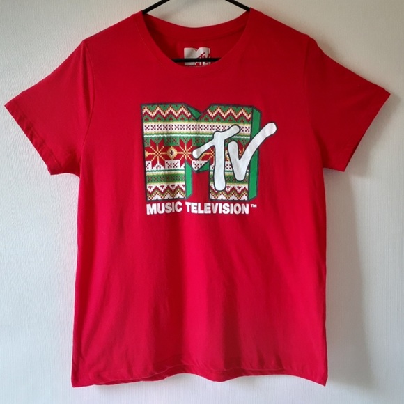 MTV Holiday Print Women’s Red Short Sleeve Graphic T-Shirt XL - Picture 4 of 9